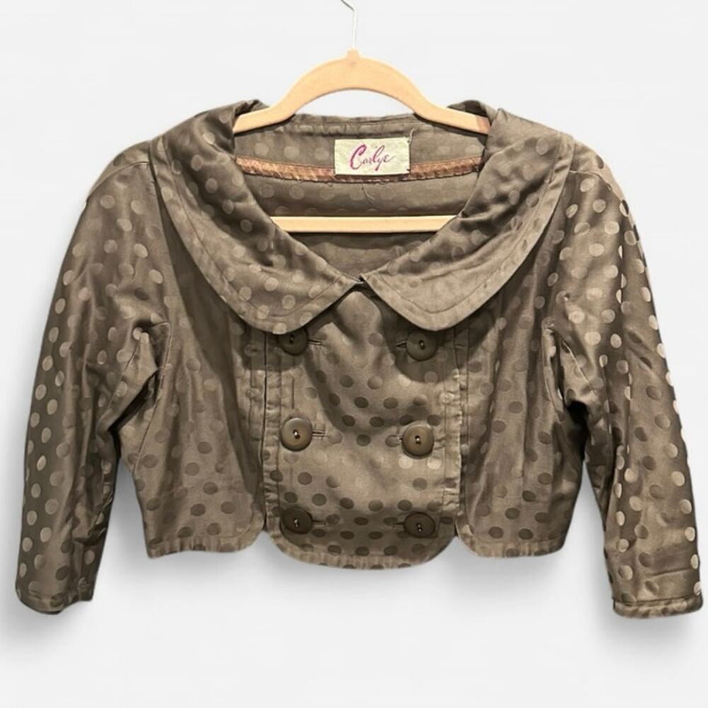 Vintage 50s Two Piece Brown Polka Dot Print Dress And Jacket Peter Pan Collar - Picture 6 of 12